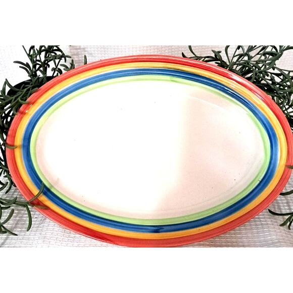 Gibson Rainbow Striped 13" Oval Platter Ceramic LGBTQ Pride Theme Hand Painted - Picture 1 of 5